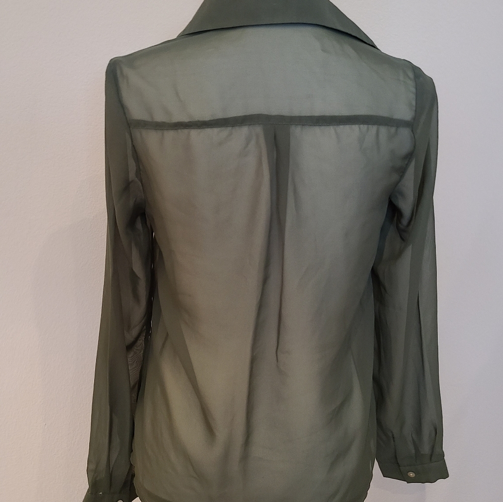 See Through Green Button Up - Picture 4 of 4